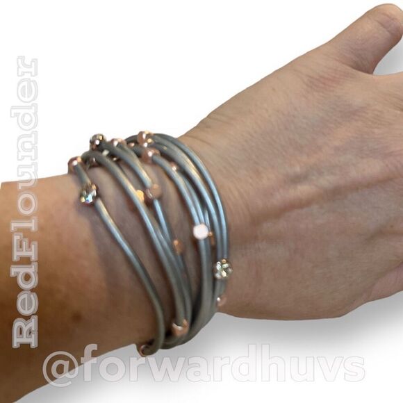 Silver Strand Vegan Leather and Rose Gold Metal Bracelet with Magnetic Clasp - Picture 1 of 8
